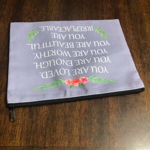 pouch you are loved You are enough You are worthy purple 8-1/2”LX 6-1/2” W